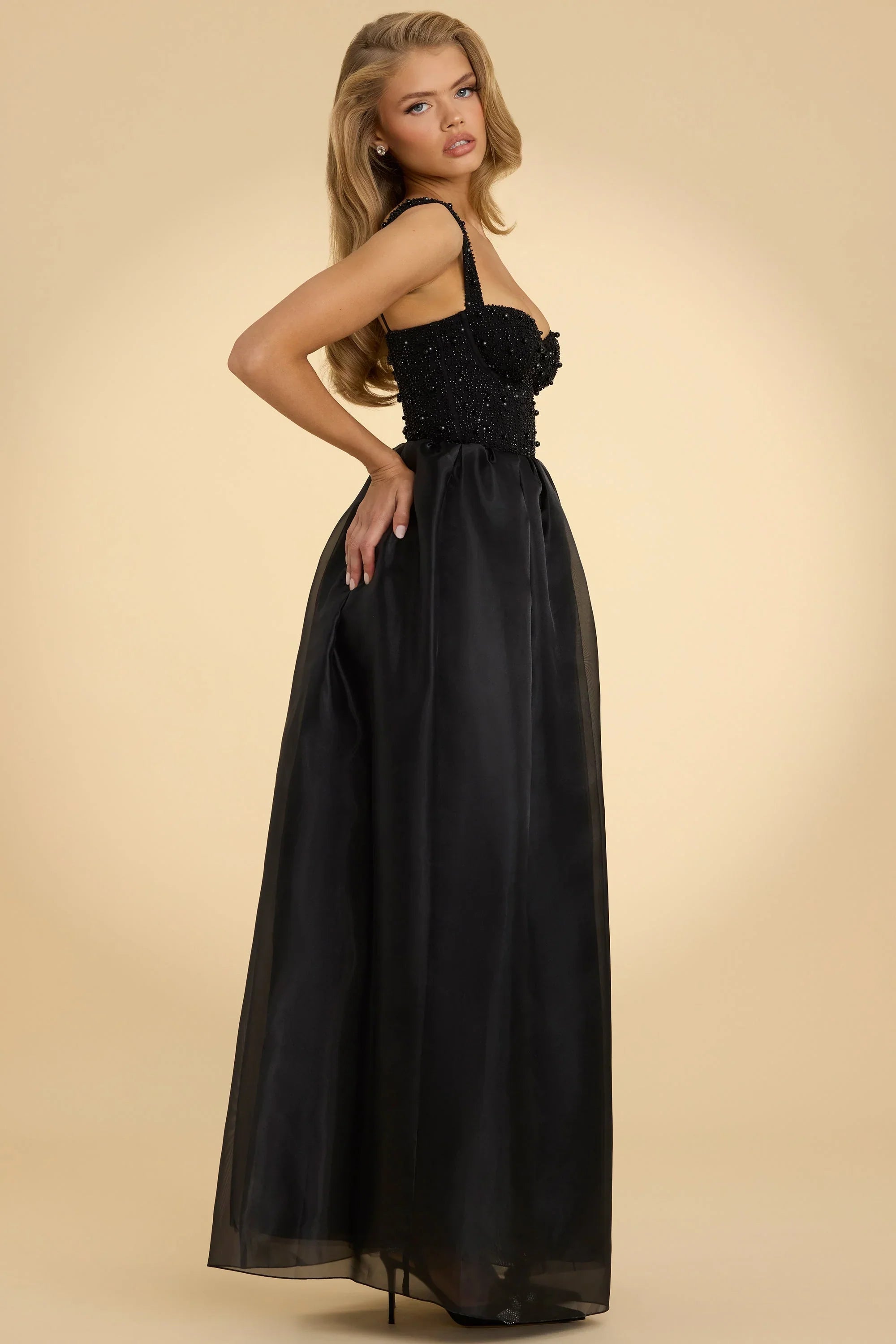 Embellished Corset Gown in Black