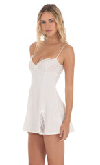 Lace Open Back A-line Dress in White