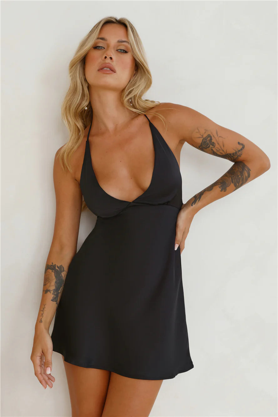 Yours To Love Satin Halter Mini Dress
