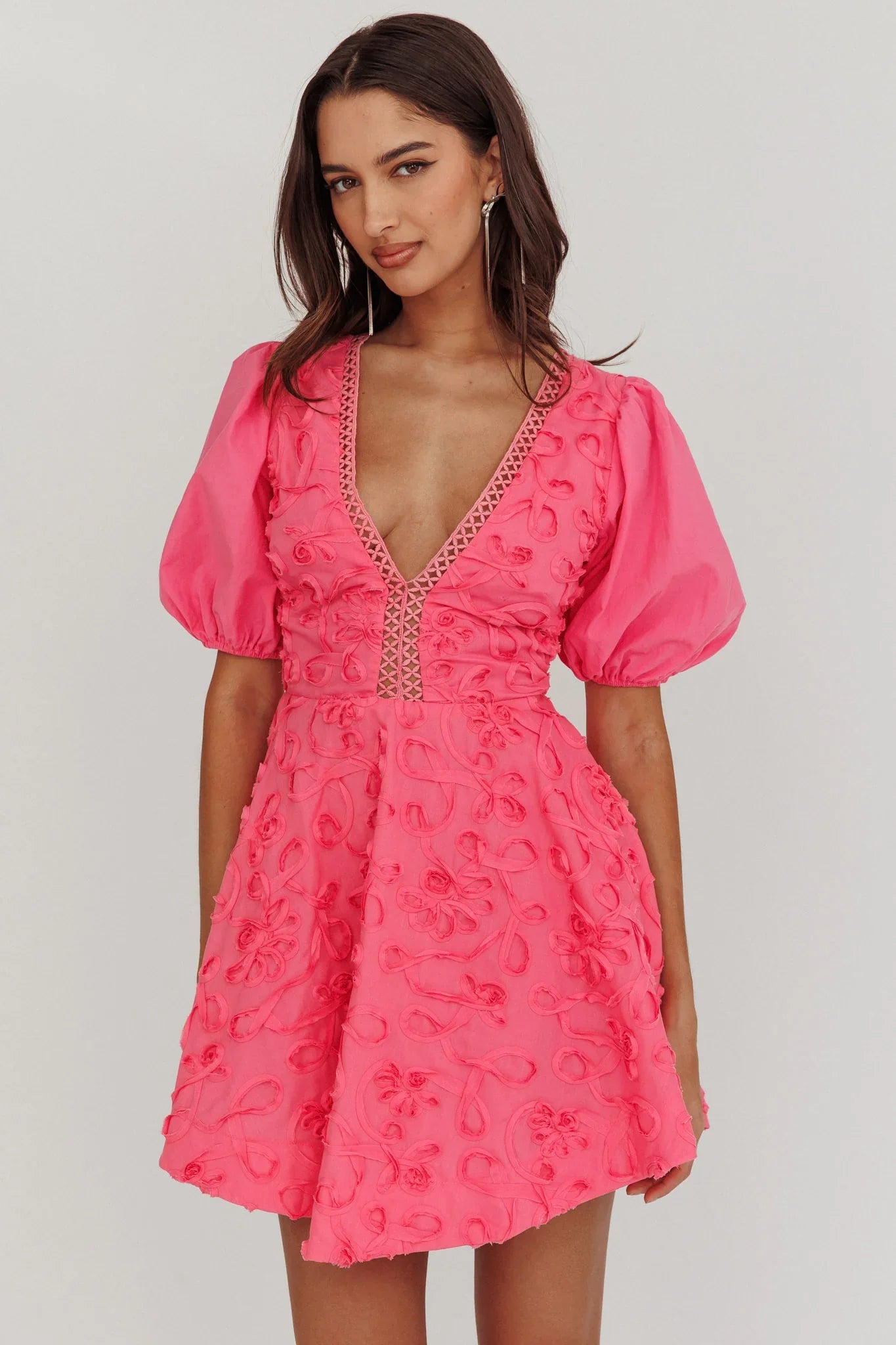 Samsara Puff Sleeve Mini Dress Hot Pink