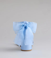 So Pretty Chiffon Bow Satin Block Heels