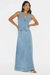 Rhythms A-Line Maxi Skirt Denim Blue
