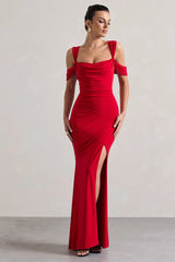Amoura | Red Square-Neck Draped Wrap Maxi Dress