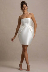 Lovebug | Ivory Bandeau Mini Dress With Tulip Skirt