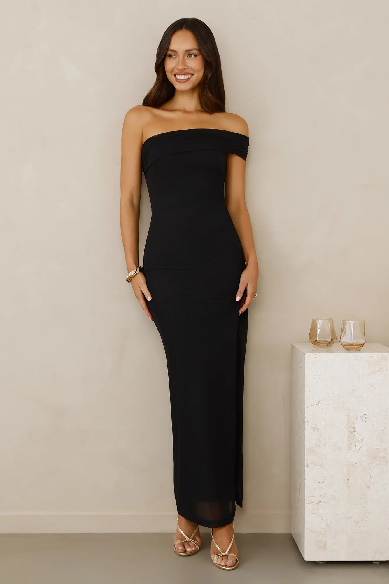 Berry Fresh Mesh One Shoulder Maxi Dress