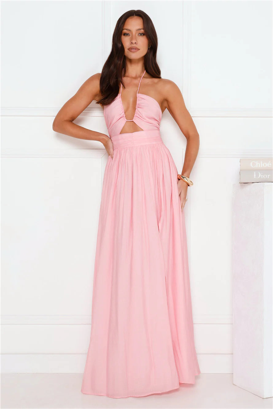 Hibiscus Hues Halter Maxi Dress