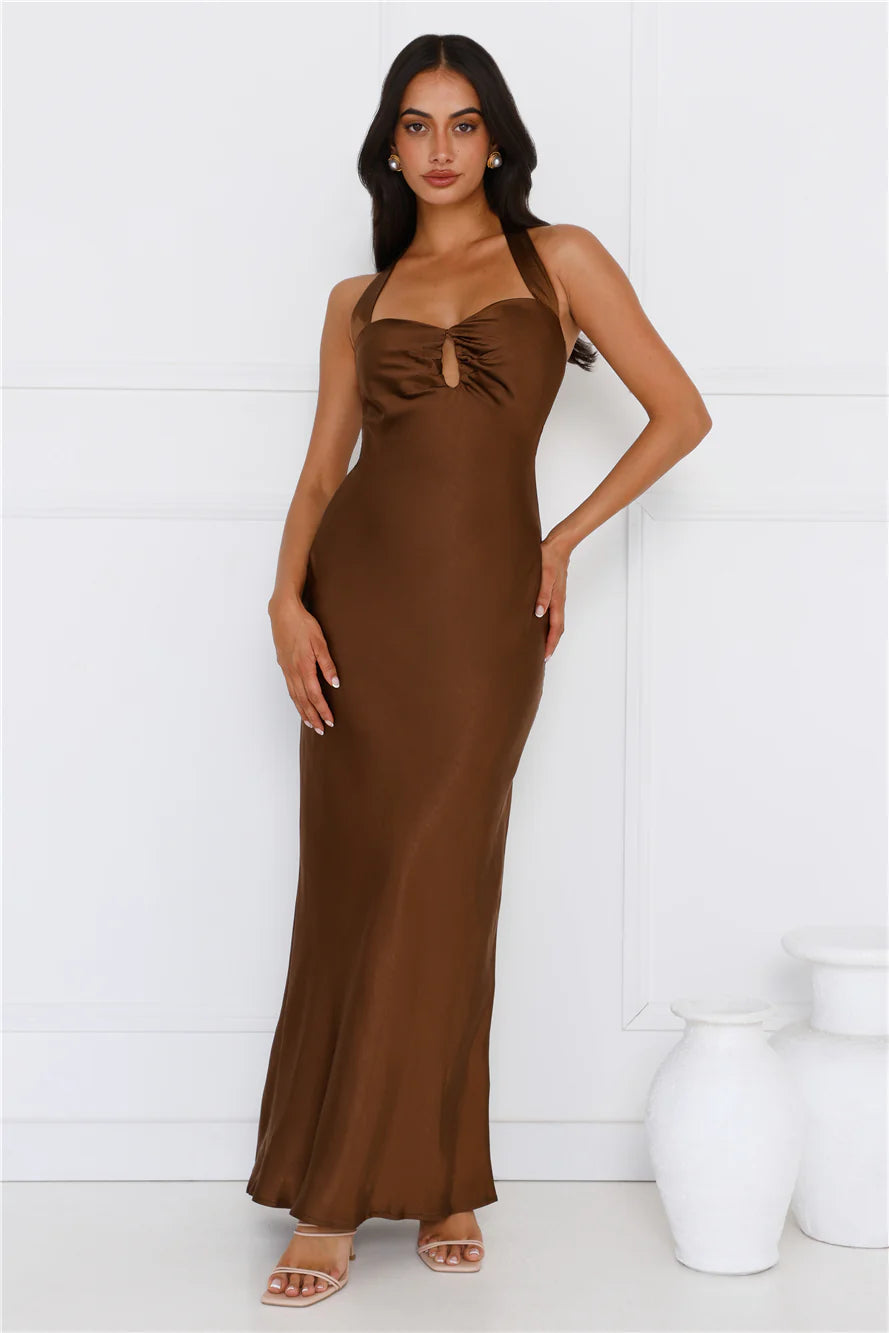 Ambiance Of The Night Halter Satin Maxi Dress