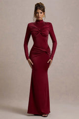 Noya | Berry Long-Sleeve Ruched Maxi Dress