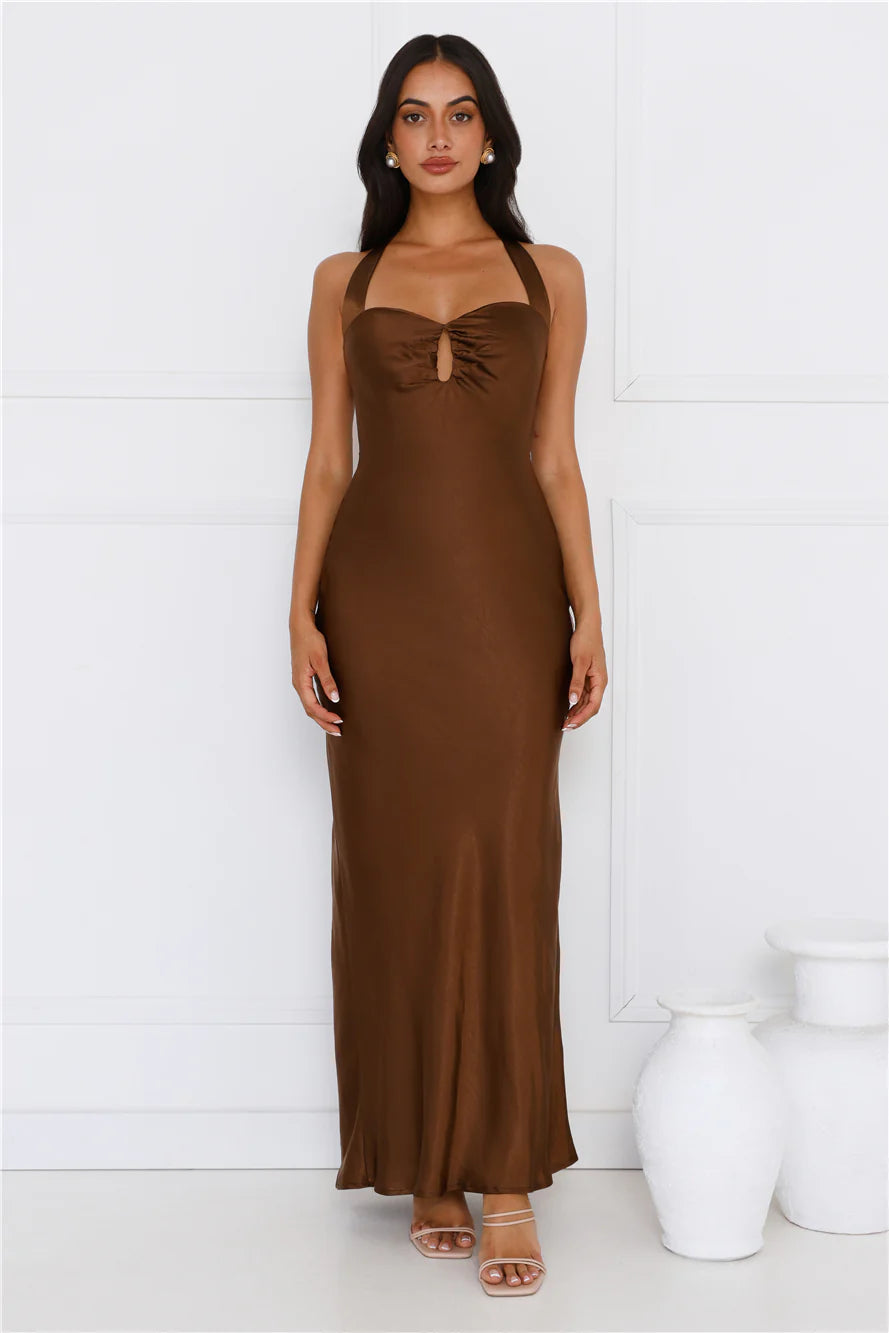 Ambiance Of The Night Halter Satin Maxi Dress