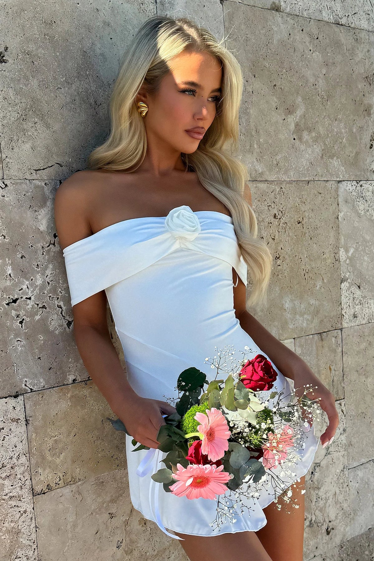 Kirsten Off Shoulder Mini Dress - White