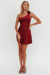 Midnight Aura One Shoulder Mini Dress Wine