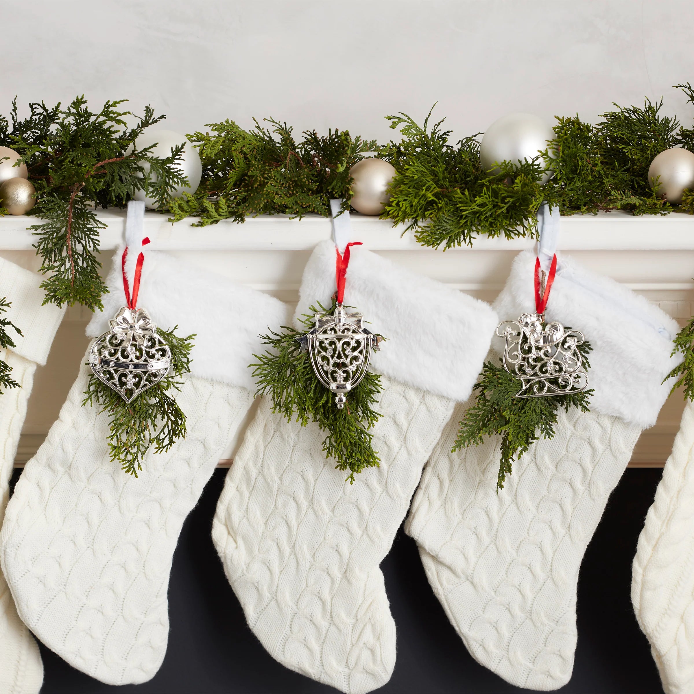 Sparkle & Scroll Silverplate Ornaments, Set of 8