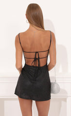 Glitter Ruched Bodycon Dress in Black