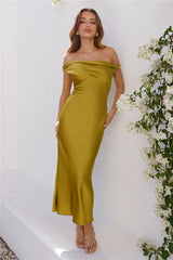 Stylish Season Off Shoulder Satin Midi Dress