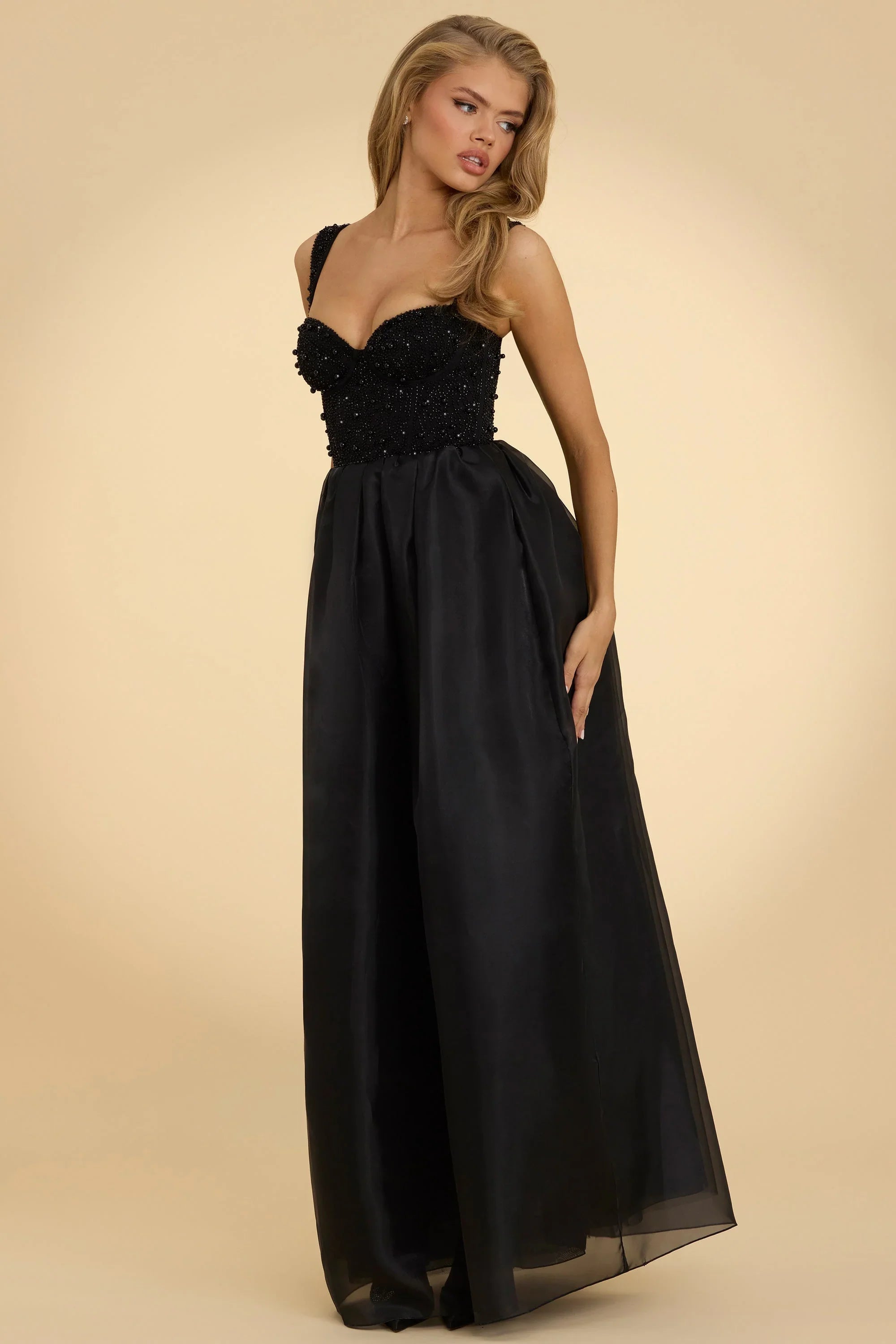 Embellished Corset Gown in Black