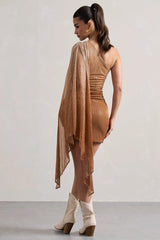 Sunlit | Gold Ombre Metallic Asymmetric Mini Dress With Cape Sleeve