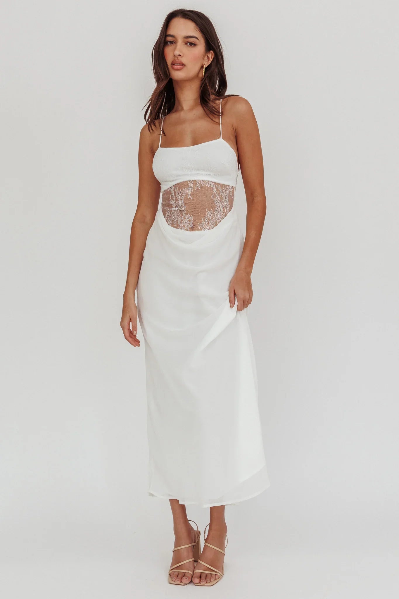 These Days Backless Lace Waist Maxi Dress White