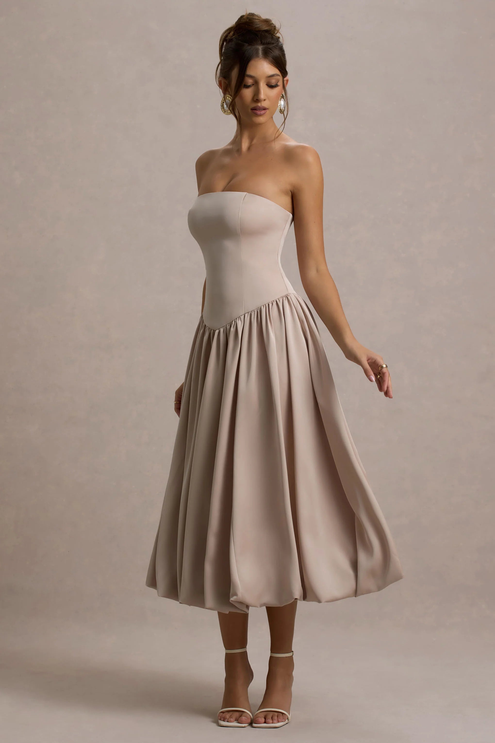 Keyton | Champagne Satin Bandeau Midi Dress