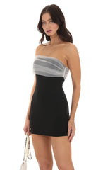 Off Shoulder Tulle Sleeve Dress in Black