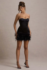 Vampira | Black Satin Corset Feather Mini Dress