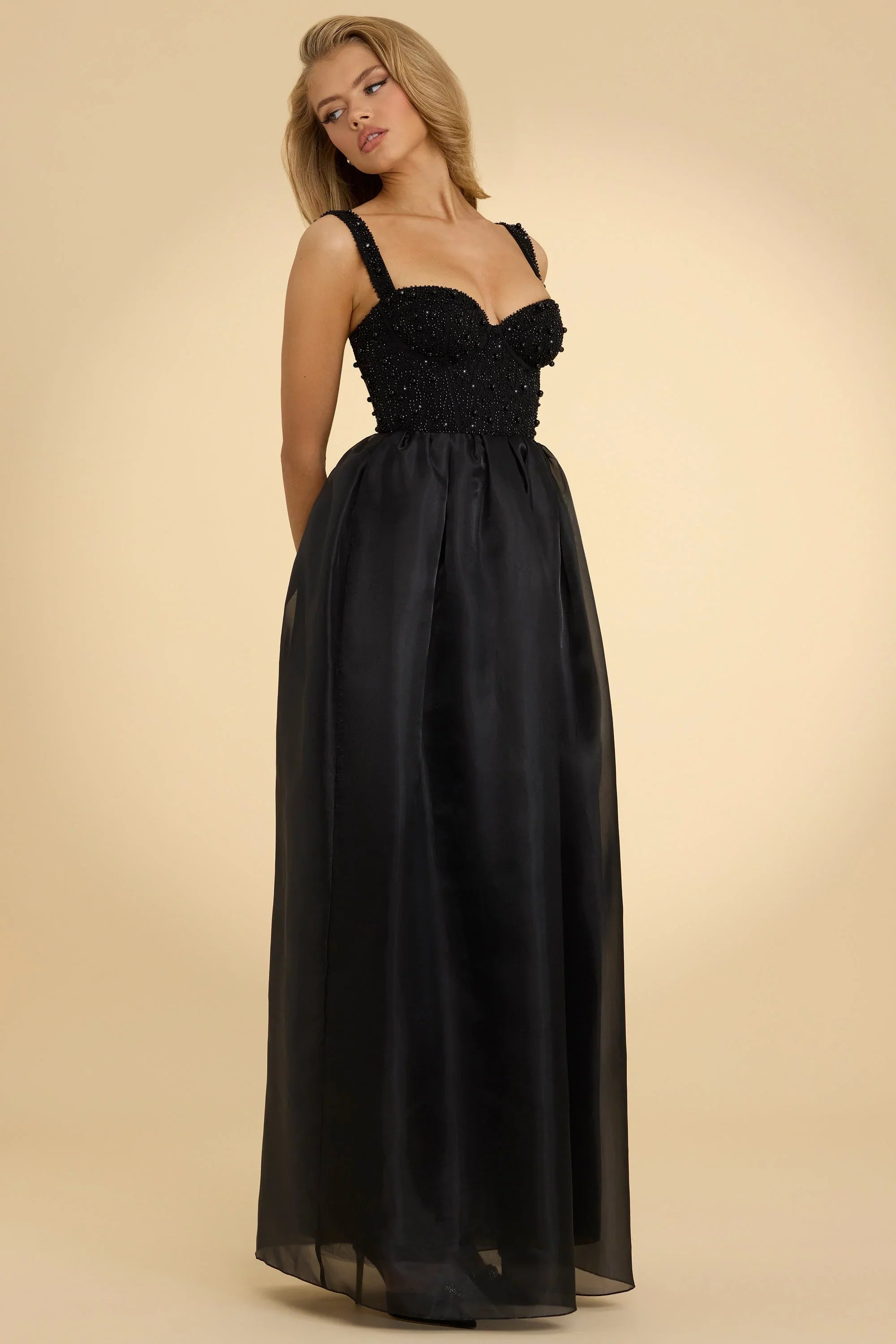 Embellished Corset Gown in Black