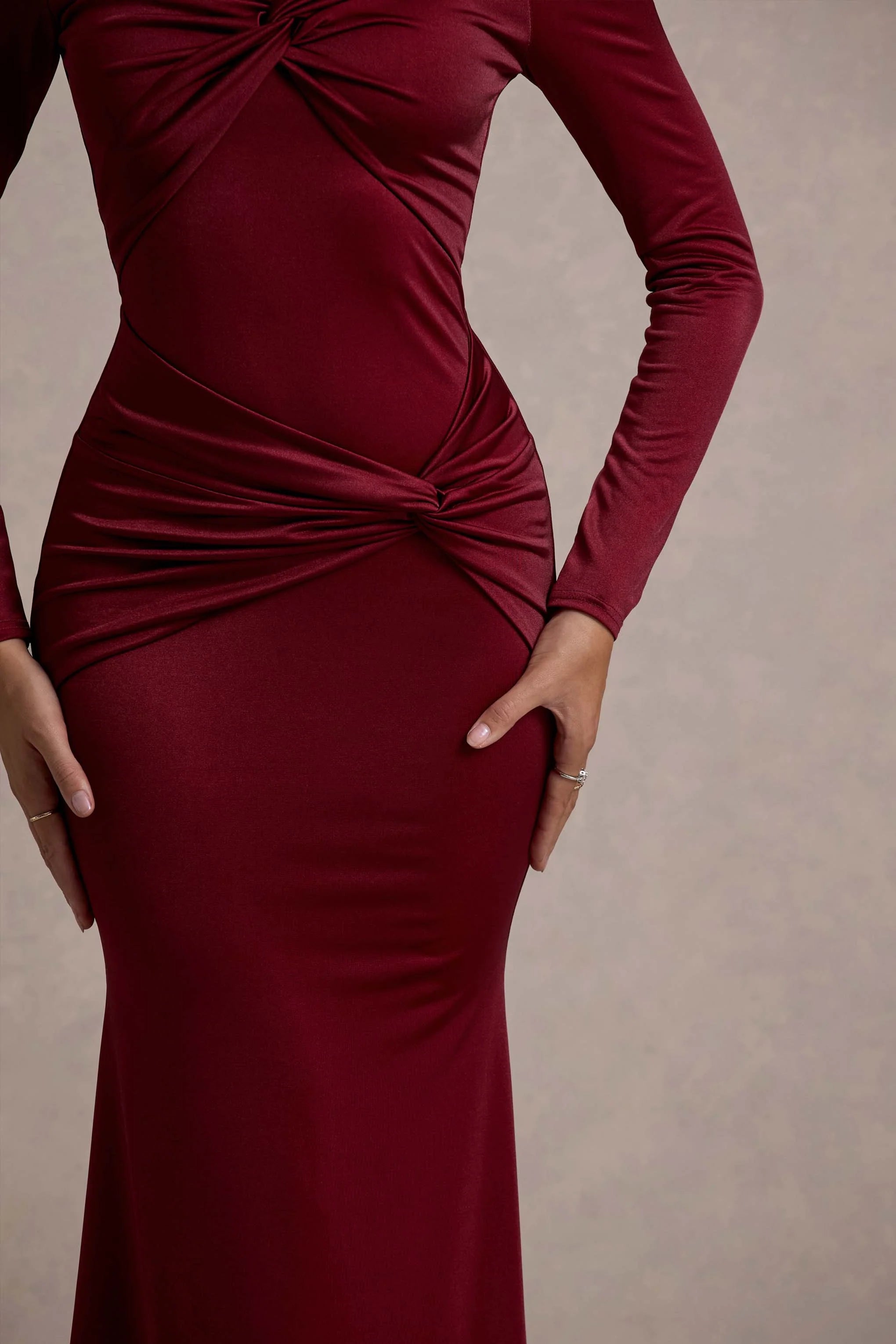 Noya | Berry Long-Sleeve Ruched Maxi Dress