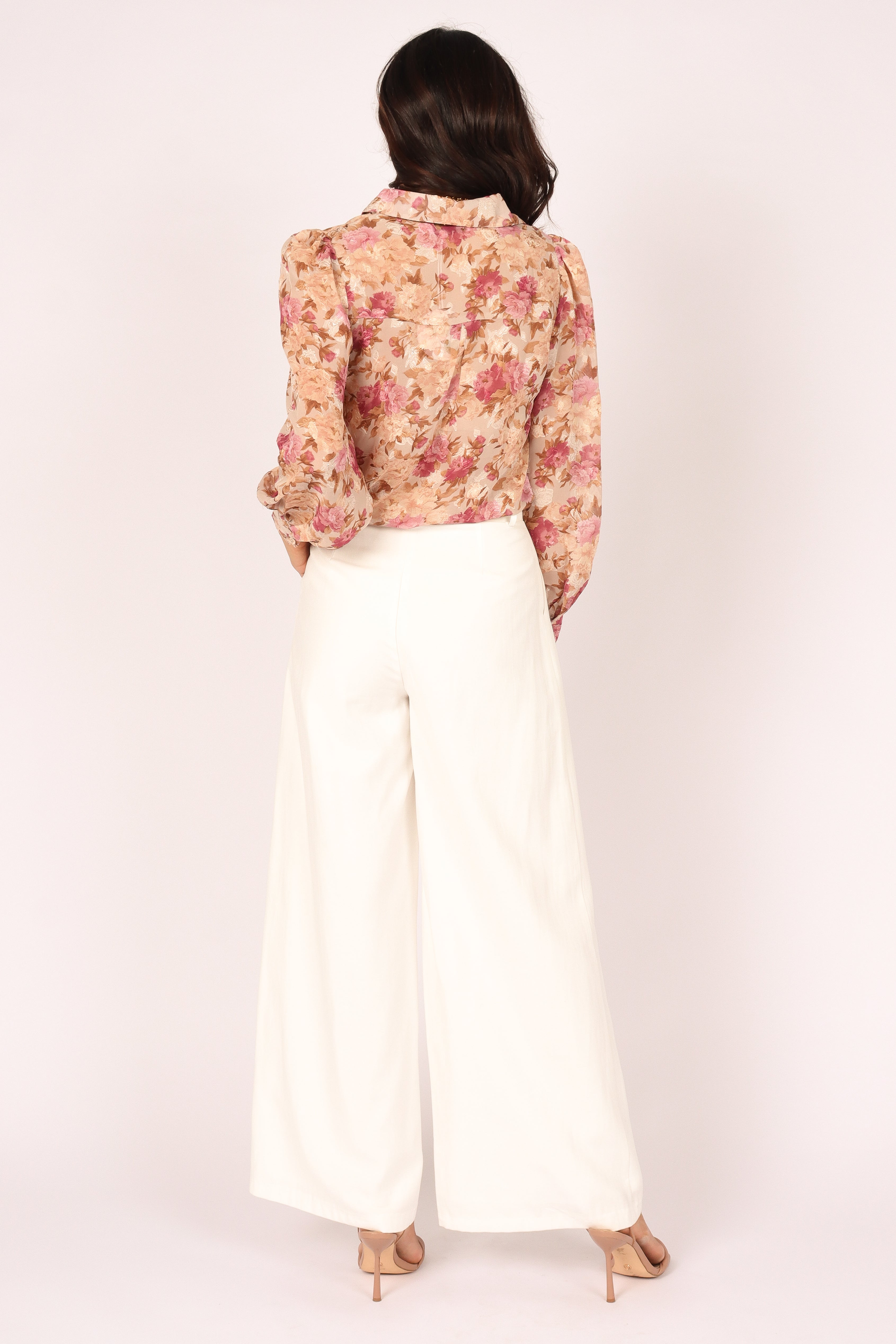 Abbey Floral Button Front Top - Beige