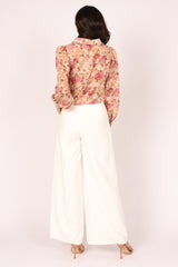 Abbey Floral Button Front Top - Beige