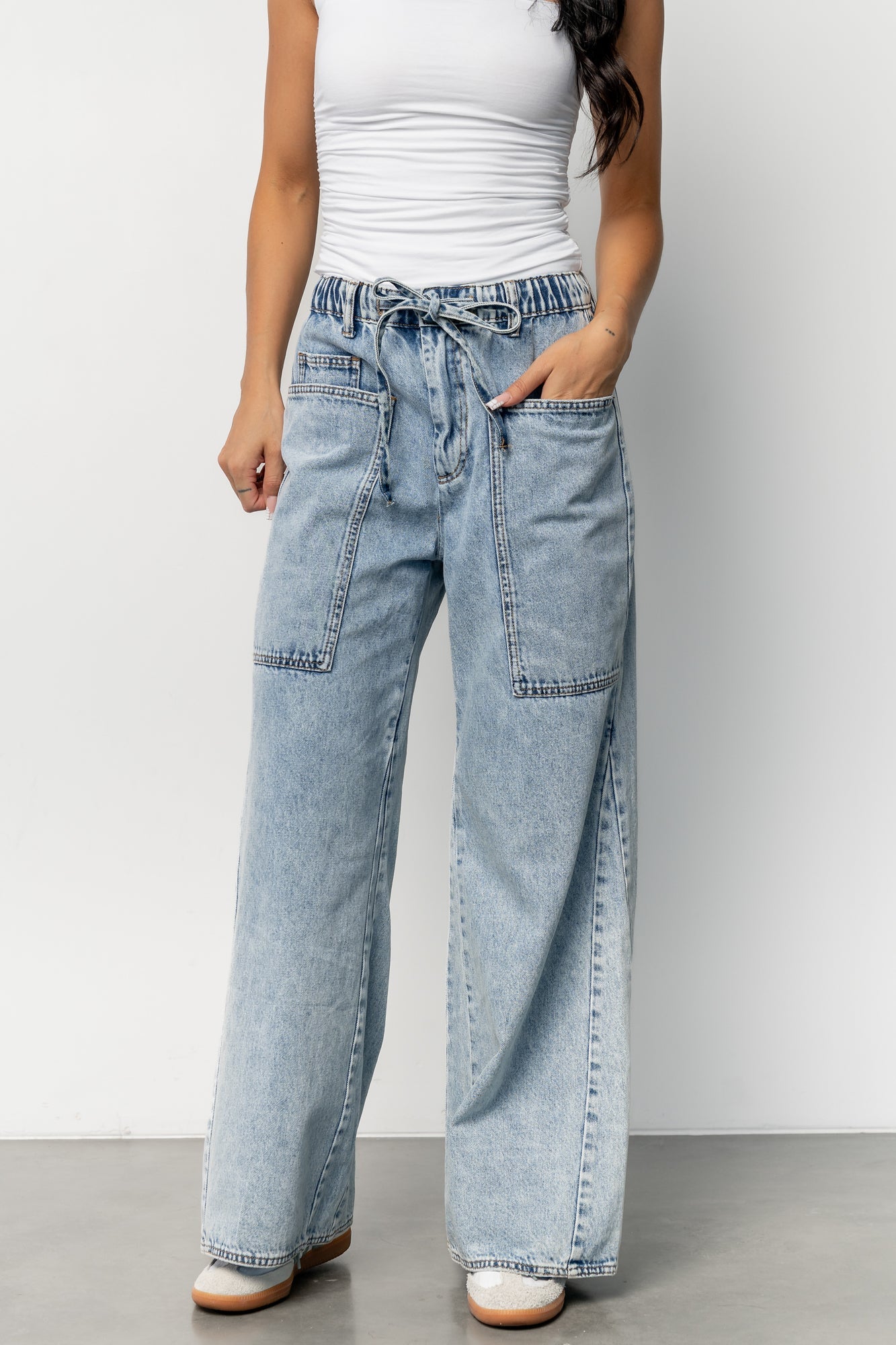 Skyler Drawstring Wide Leg Jeans | Light Wash