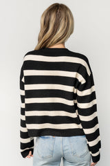 Jaden Striped Cardigan | Black + Ivory