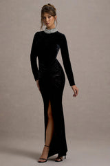 Love Lost | Black Velvet Embellished Twist Maxi Dress
