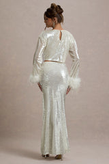 Raia | Sand Sequin Split Maxi Skirt