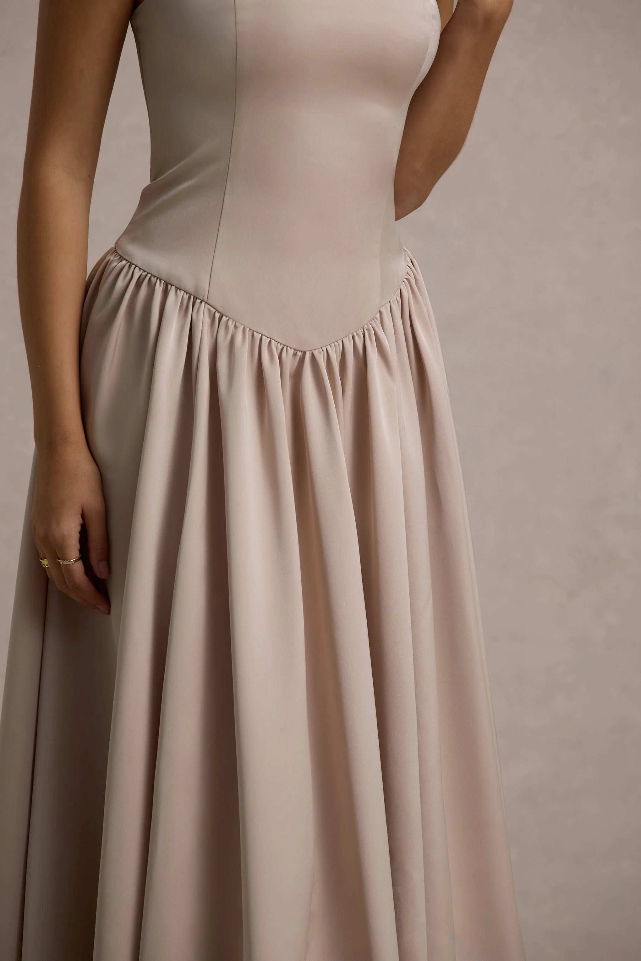 Keyton | Champagne Satin Bandeau Midi Dress