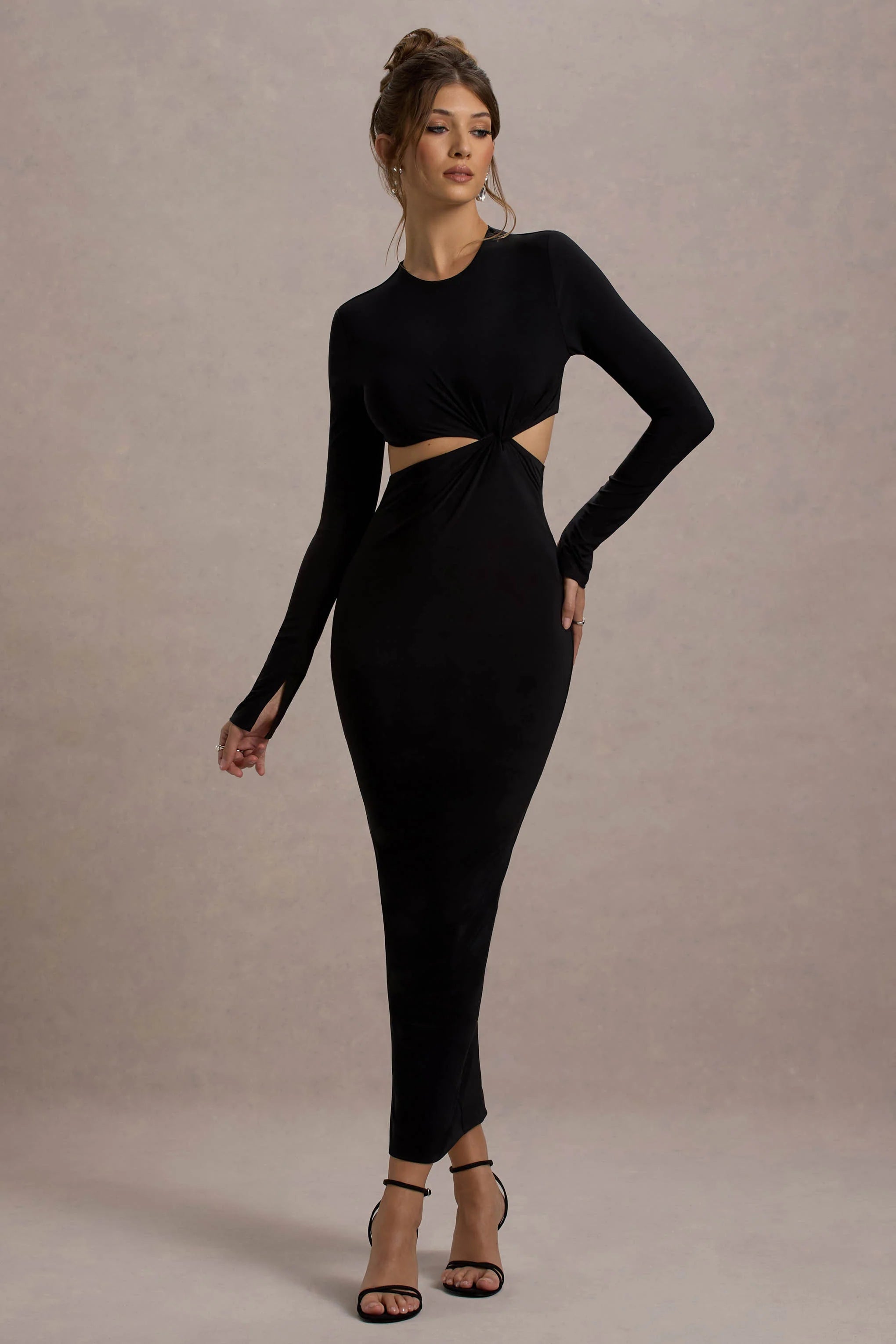 Attina | Black Long-Sleeve Twisted Cut-Out Maxi Dress