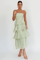 Giavana Strapless Layered Midi Dress Sage