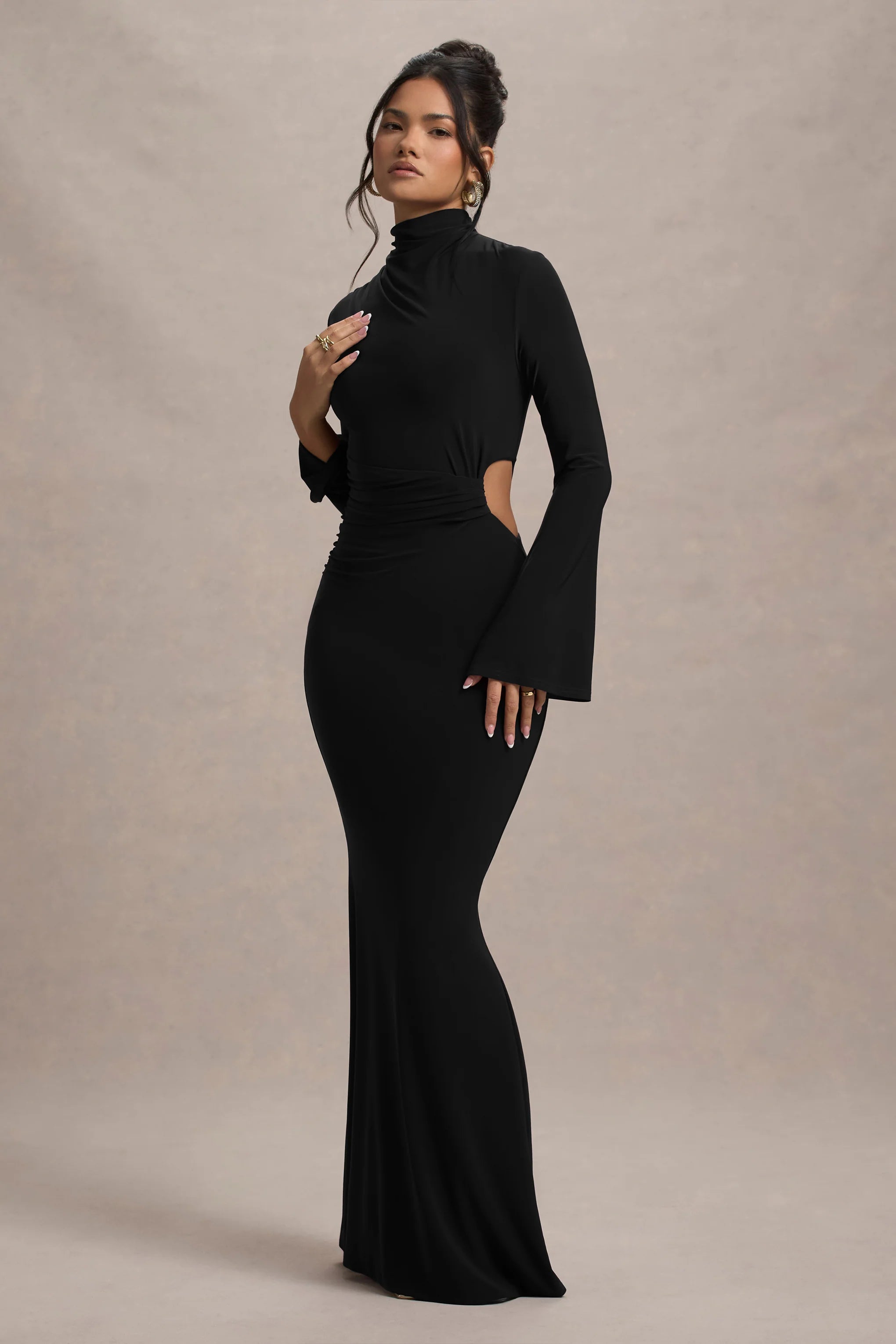 Anderson | Black High-Neck Cut-Out Maxi Dress