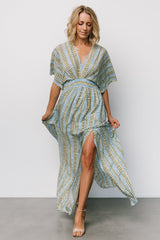 Mylis Kimono Dress | Blue + Green Print